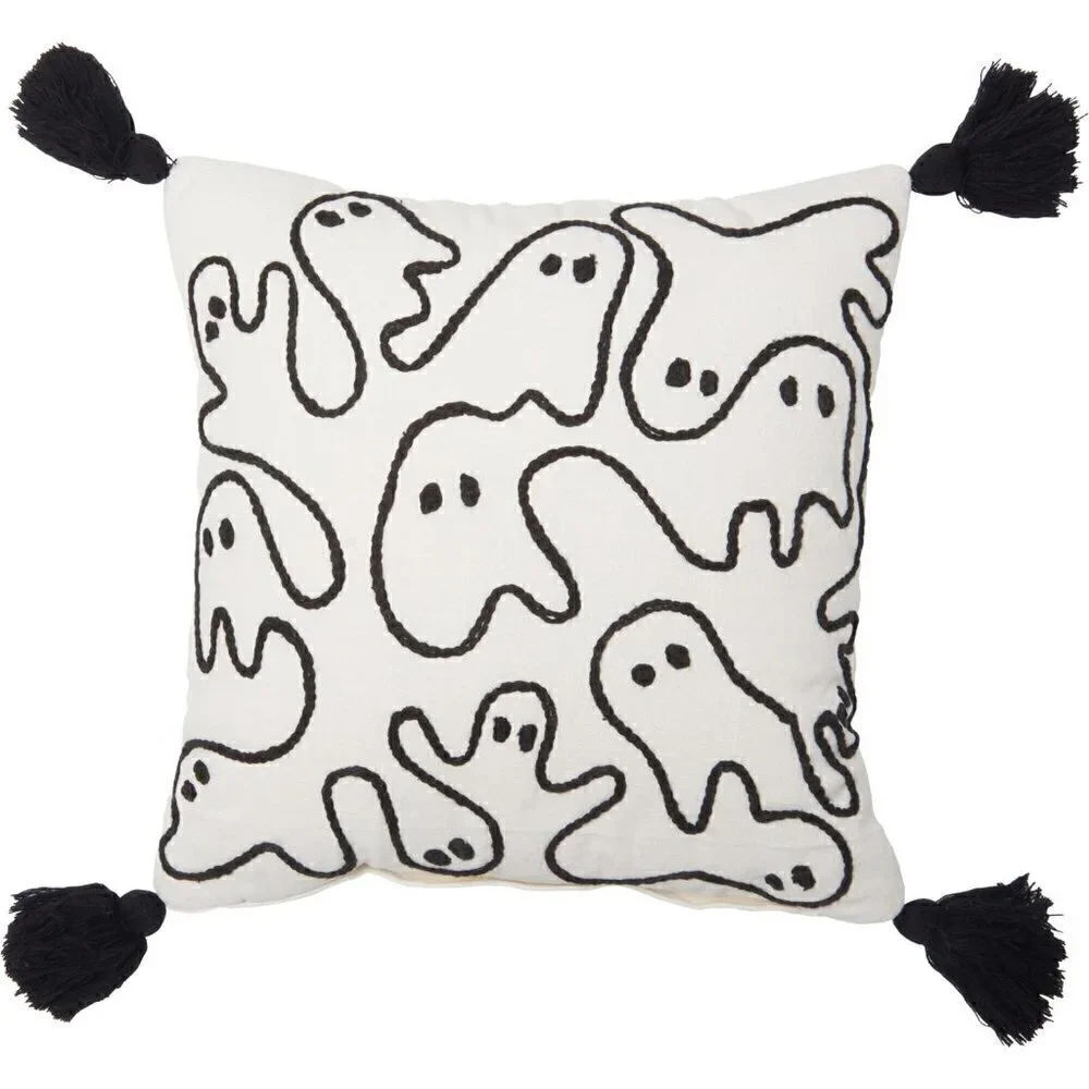 NEW  Indigo Moon Ghostly Embroidery Throw Pillow - 18x18” Halloween Decor Ghost